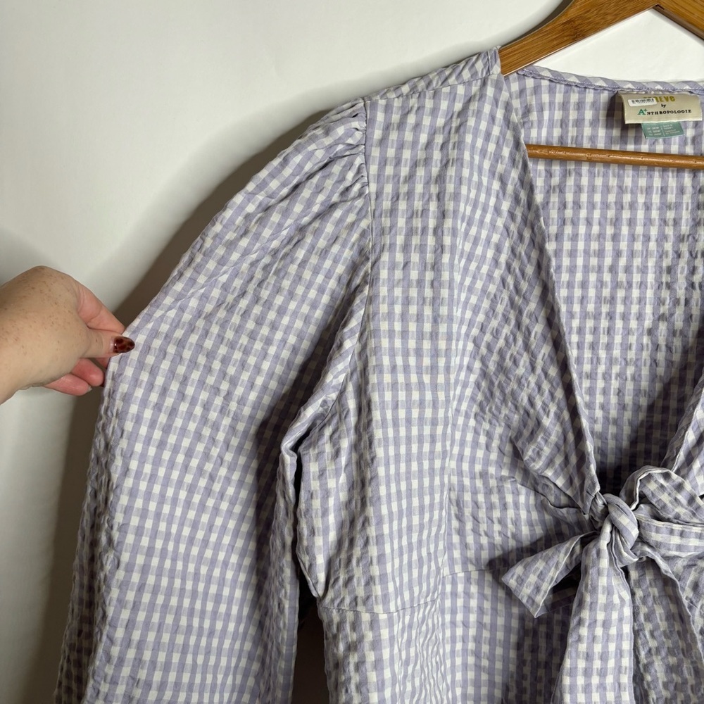 Anthropologie Maeve Crop Gingham Blouse Purple size 22W - Picture 6 of 14